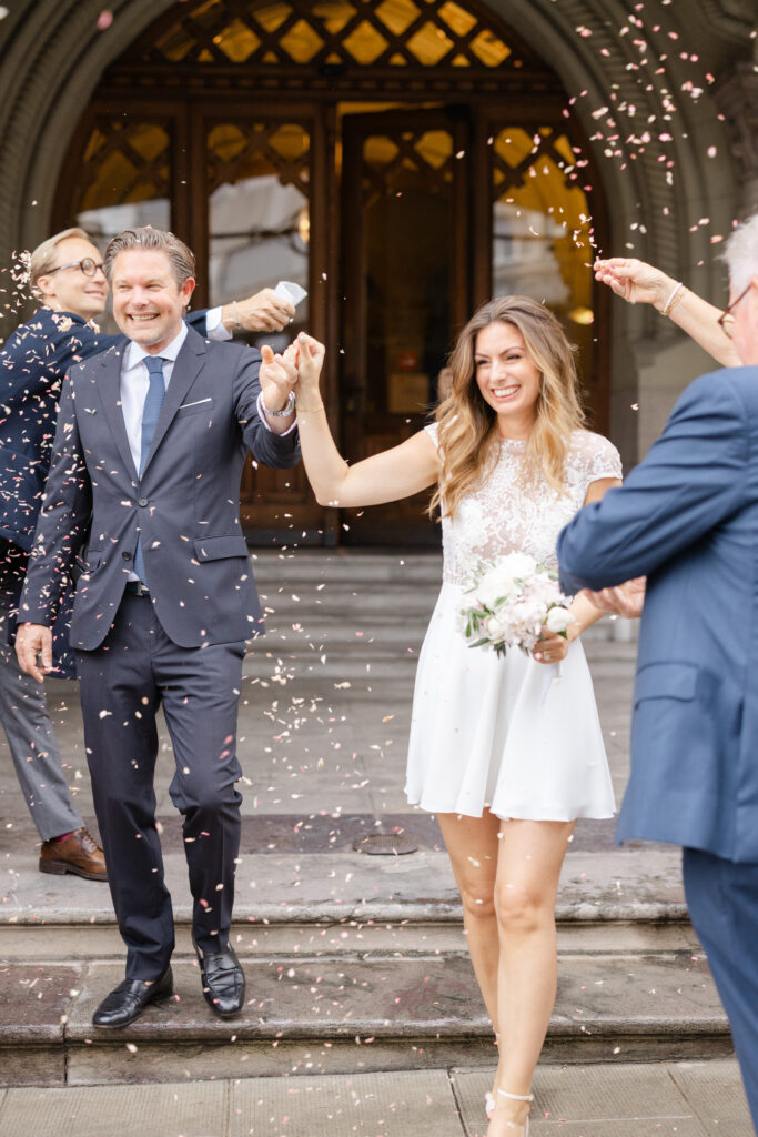 Bridal bouquet and Swiss civil register document at Geneva civil wedding